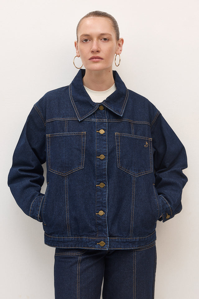 ז'קט ג׳ינס קאנולי תיפורים כחול כהה