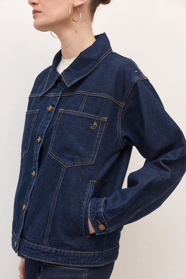 ז'קט ג׳ינס קאנולי תיפורים כחול כהה