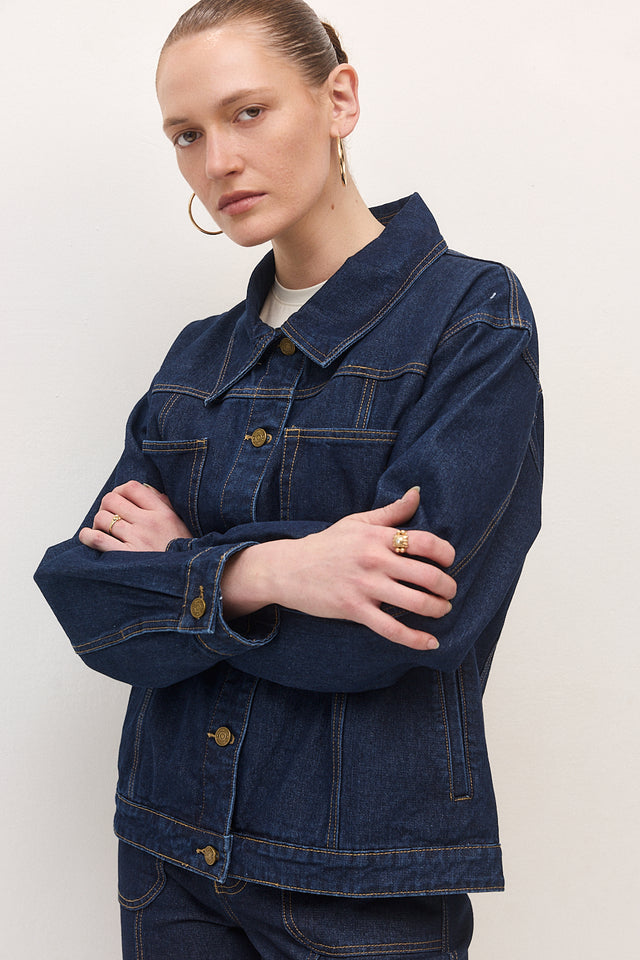 ז'קט ג׳ינס קאנולי תיפורים כחול כהה