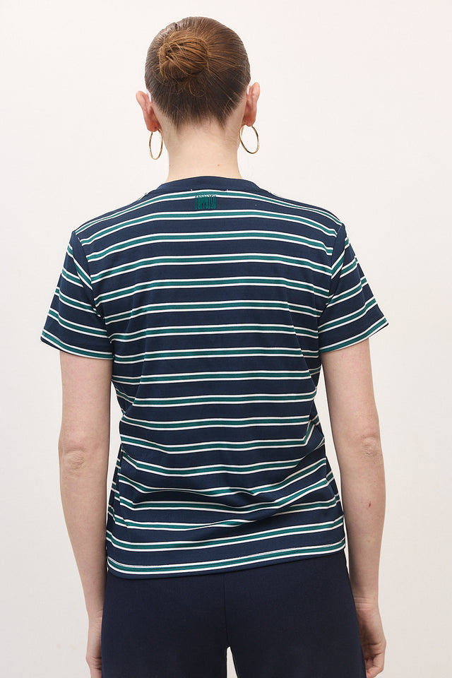 חולצת וי קוקיז פסים מפתח וי קצרה נייבי