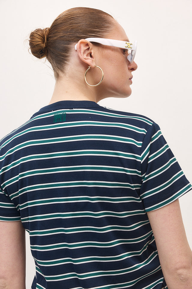 חולצת וי קוקיז פסים מפתח וי קצרה נייבי