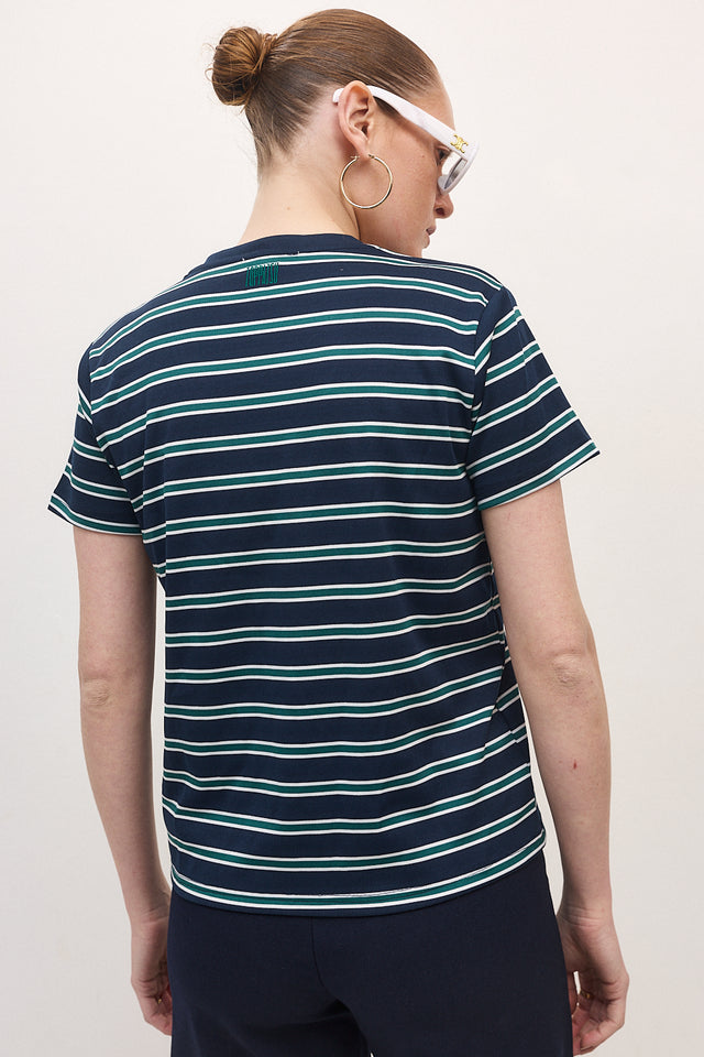 חולצת וי קוקיז פסים מפתח וי קצרה נייבי