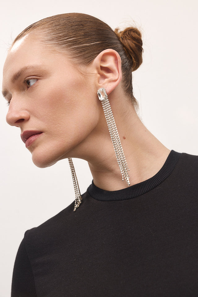 עגילים נופלים שיבוץ מלבן כסופים