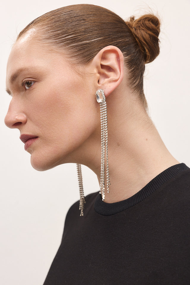 עגילים נופלים שיבוץ מלבן כסופים