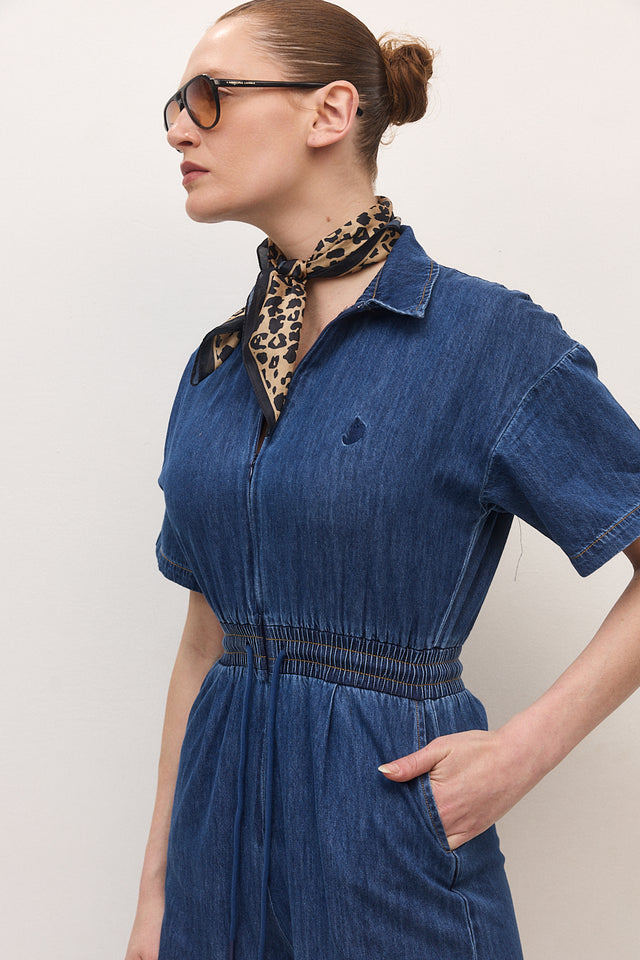 אוברול זיפר ג׳ינס וונט ספייסי קצר נייבי