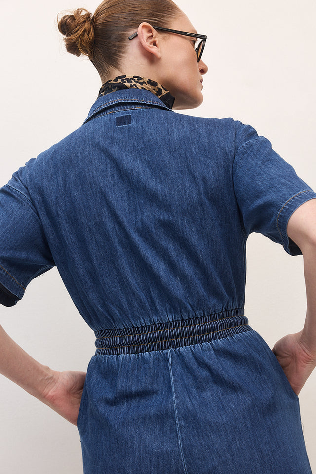 אוברול זיפר ג׳ינס וונט ספייסי קצר נייבי