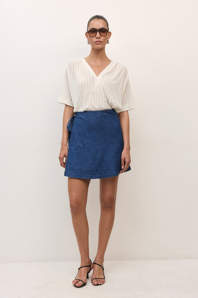 חצאית אושן מעטפת ג׳ינס כחול כהה