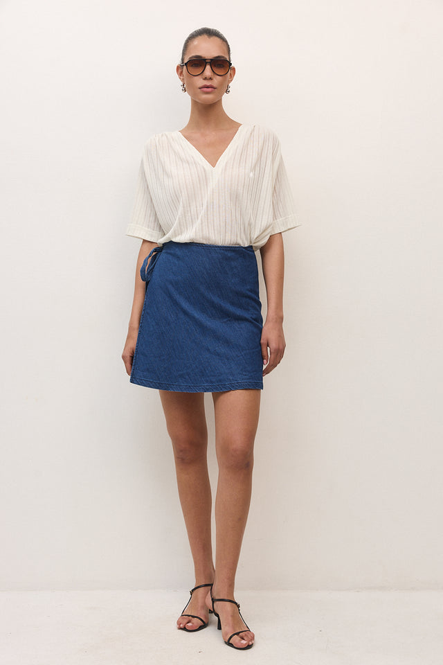 חצאית אושן מעטפת ג׳ינס כחול כהה