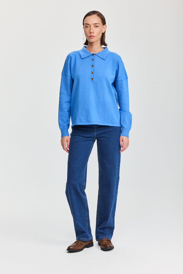 חולצת סריג אפוגאטו פולו ארוכה כחולה