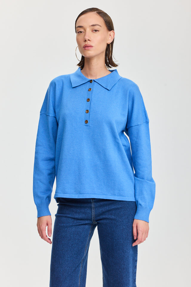 חולצת סריג אפוגאטו פולו ארוכה כחולה