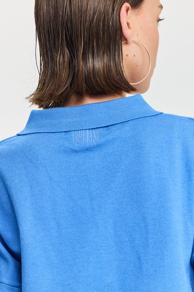 חולצת סריג אפוגאטו פולו ארוכה כחולה