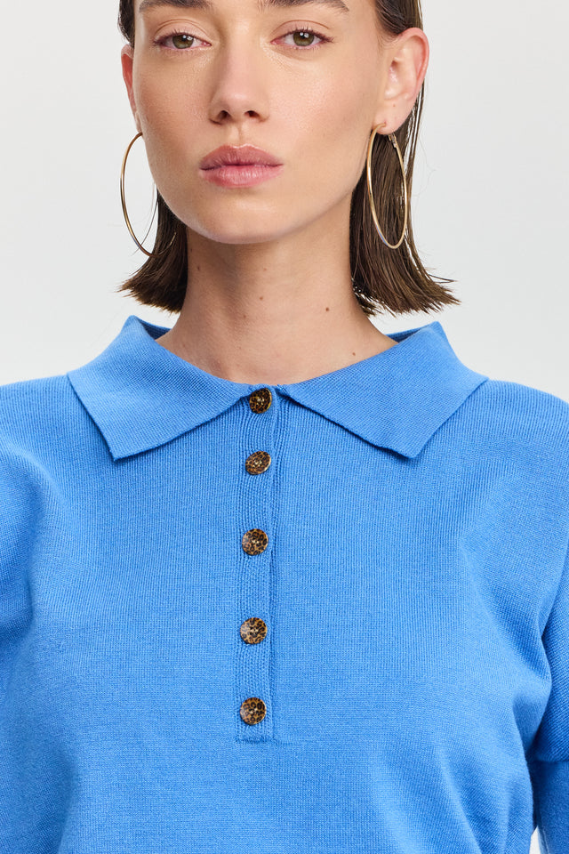 חולצת סריג אפוגאטו פולו ארוכה כחולה