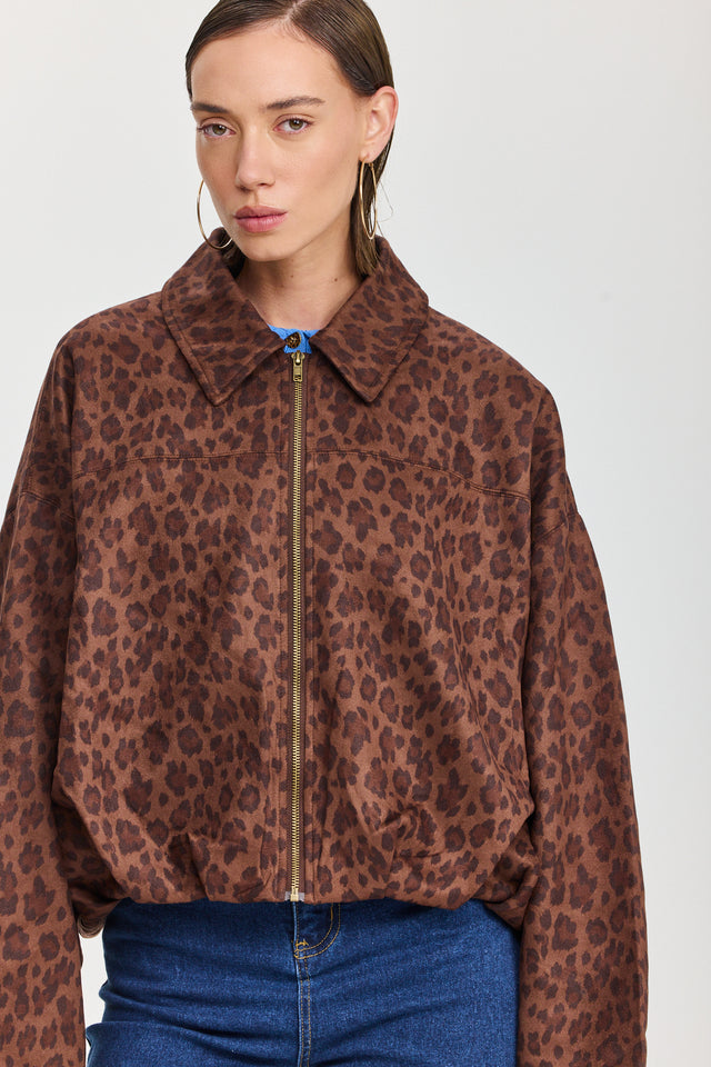 ז'קט בומבר זמש לאטה זיפר מנומר