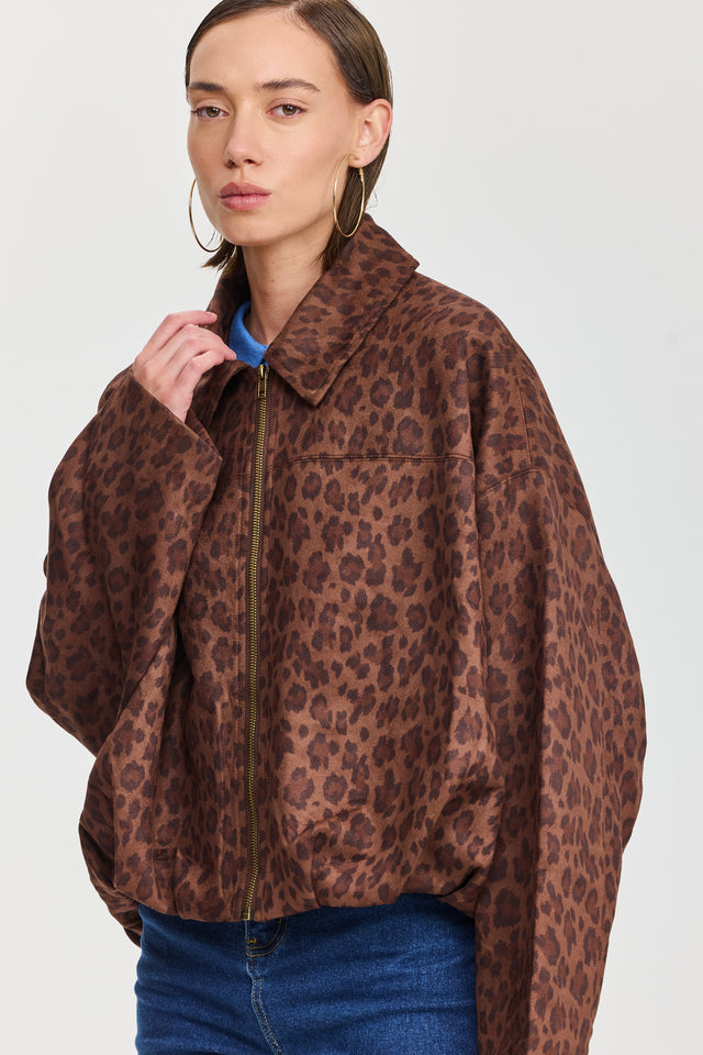 ז'קט בומבר זמש לאטה זיפר מנומר