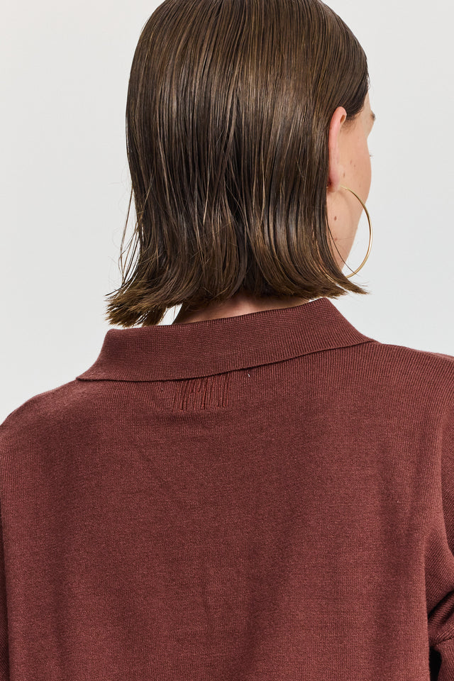 חולצת סריג אפוגאטו פולו ארוכה חומה