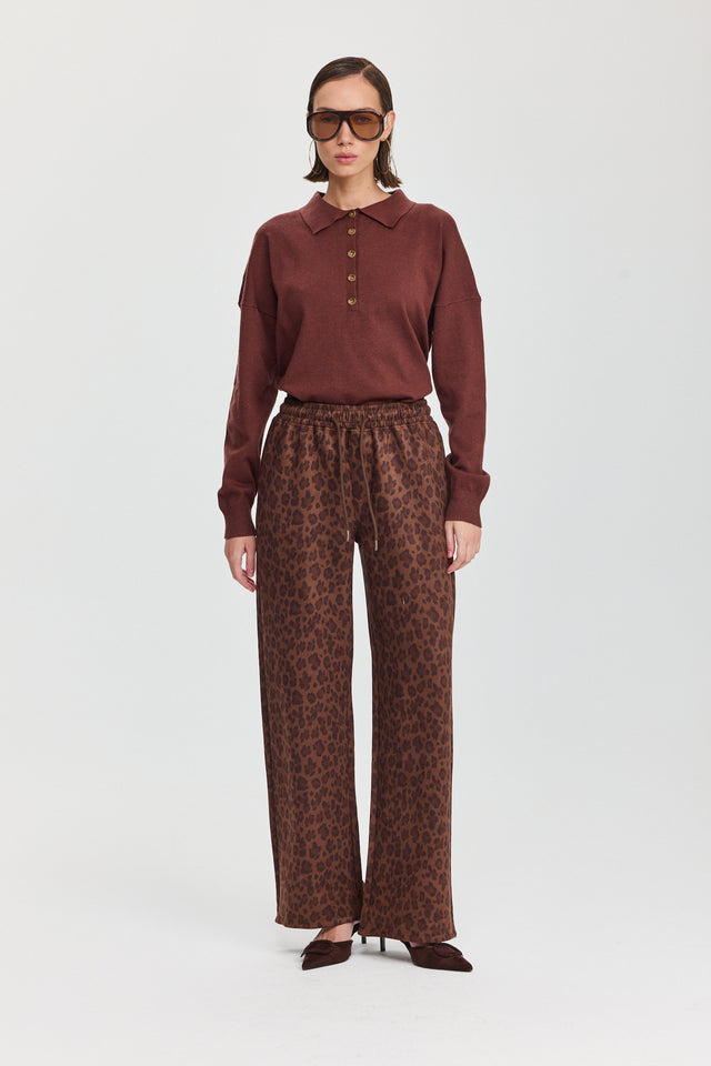 חולצת סריג אפוגאטו פולו ארוכה חומה