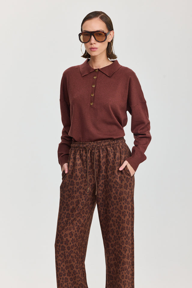 חולצת סריג אפוגאטו פולו ארוכה חומה