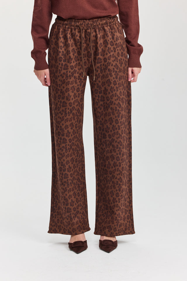 מכנסיים מתרחבים מזמש מנומר עם גומי ושרוכים