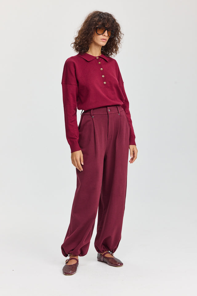 חולצת סריג אפוגאטו פולו ארוכה ברגנדי