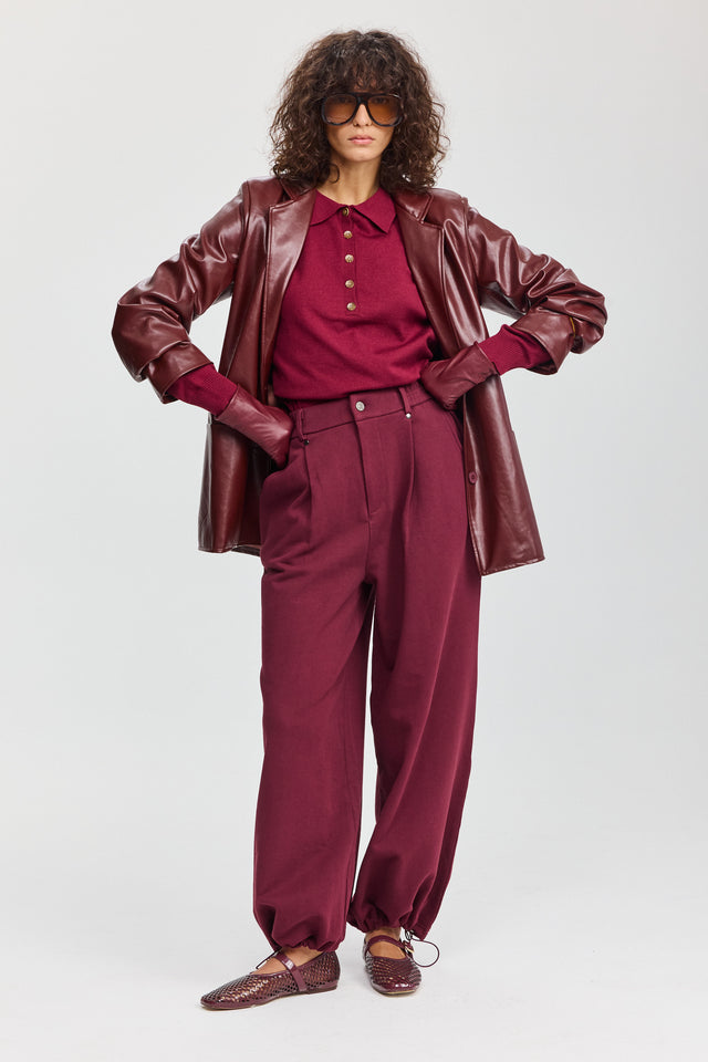 חולצת סריג אפוגאטו פולו ארוכה ברגנדי