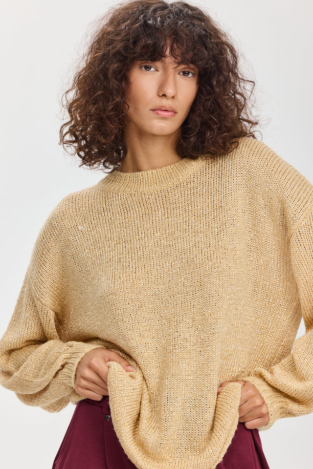 סוודר מרשמלו פייטים קרמל