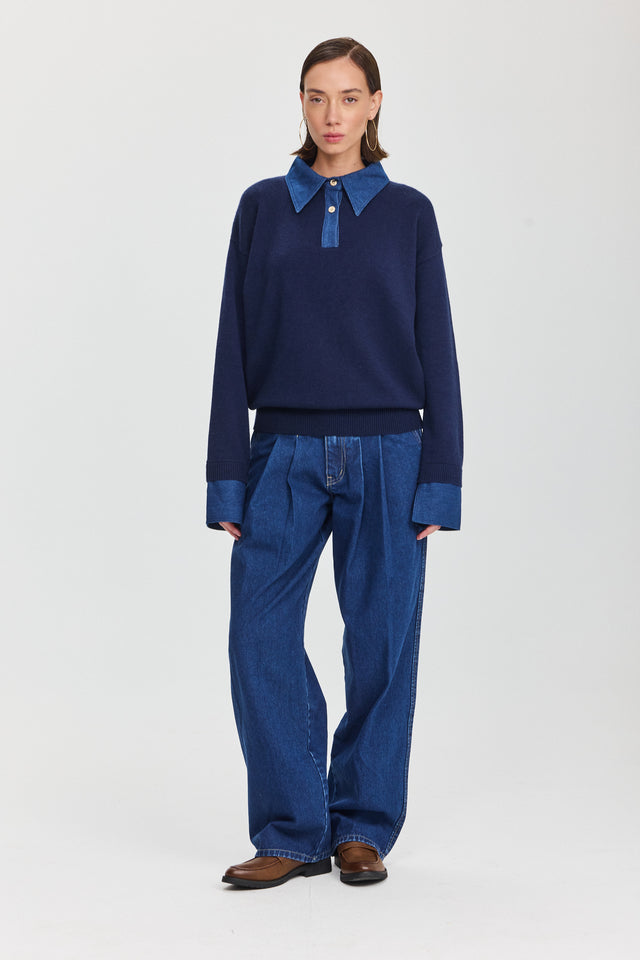 מכנסי ג'ינס מאפין מחוייטים כחולים