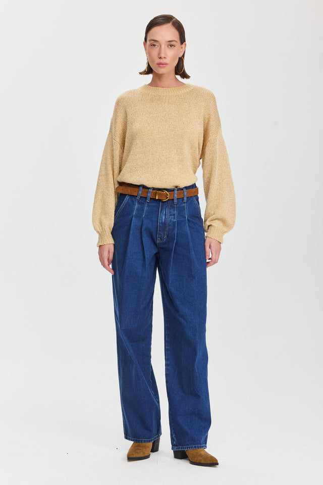 מכנסי ג'ינס מאפין מחוייטים כחולים