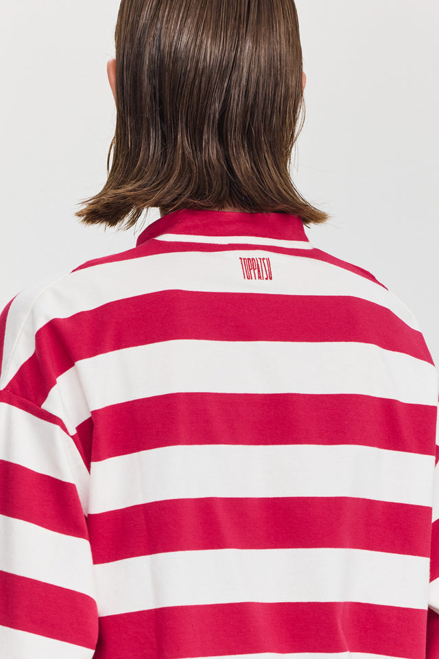 חולצת זיפר פסים שרוול ארוך אדום לבן