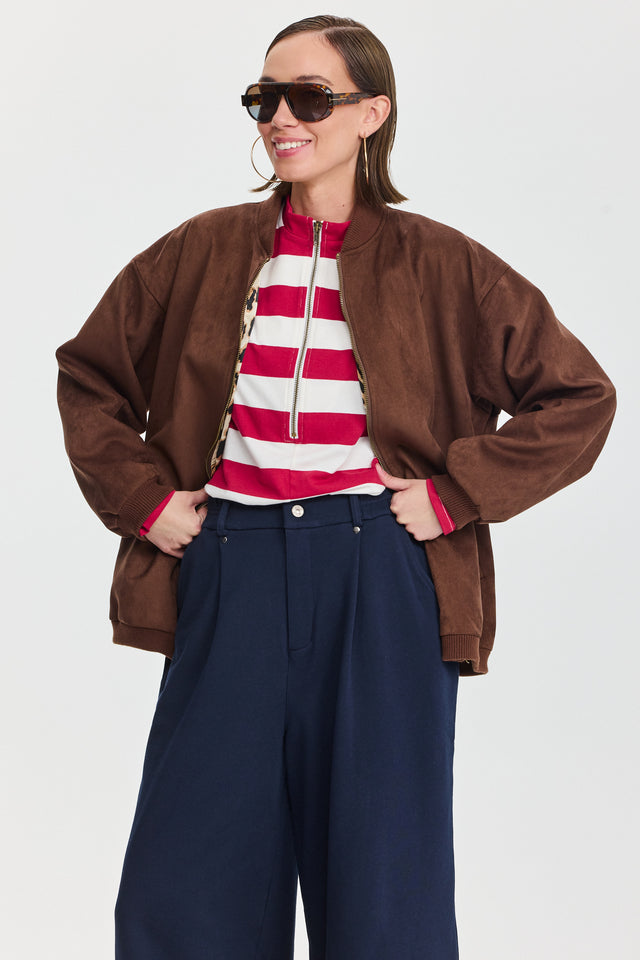 חולצת זיפר פסים שרוול ארוך אדום לבן