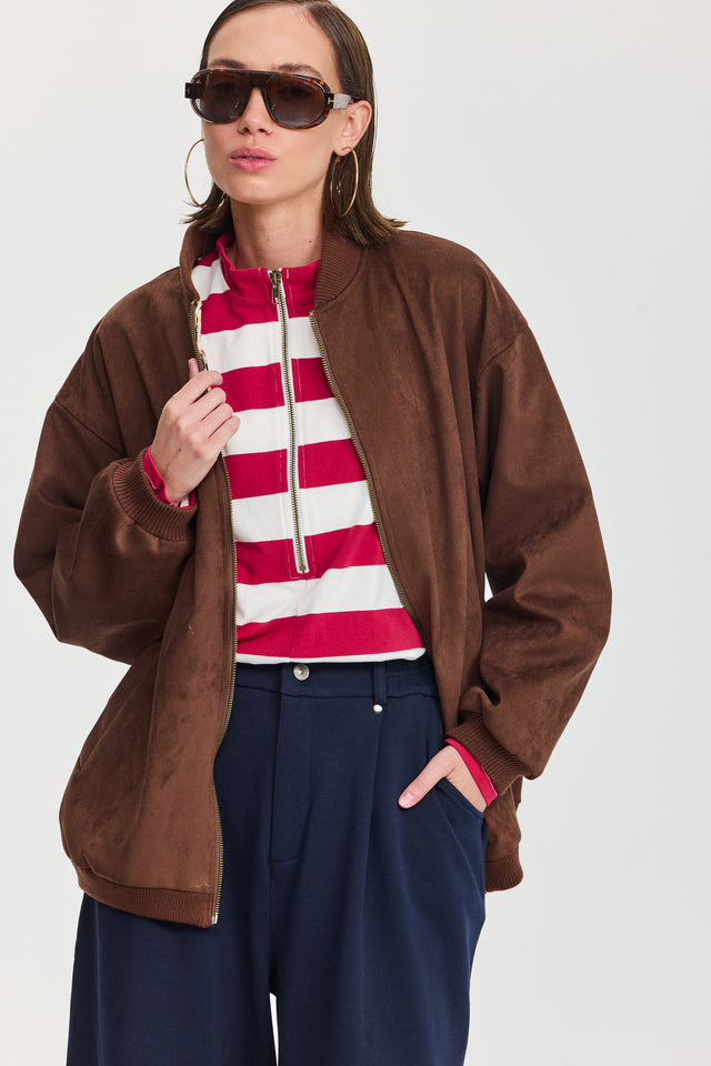 חולצת זיפר פסים שרוול ארוך אדום לבן