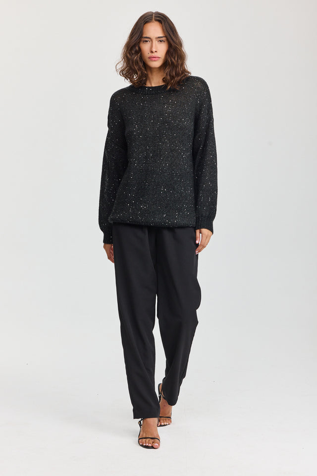 סוודר מרשמלו פייטים שחור