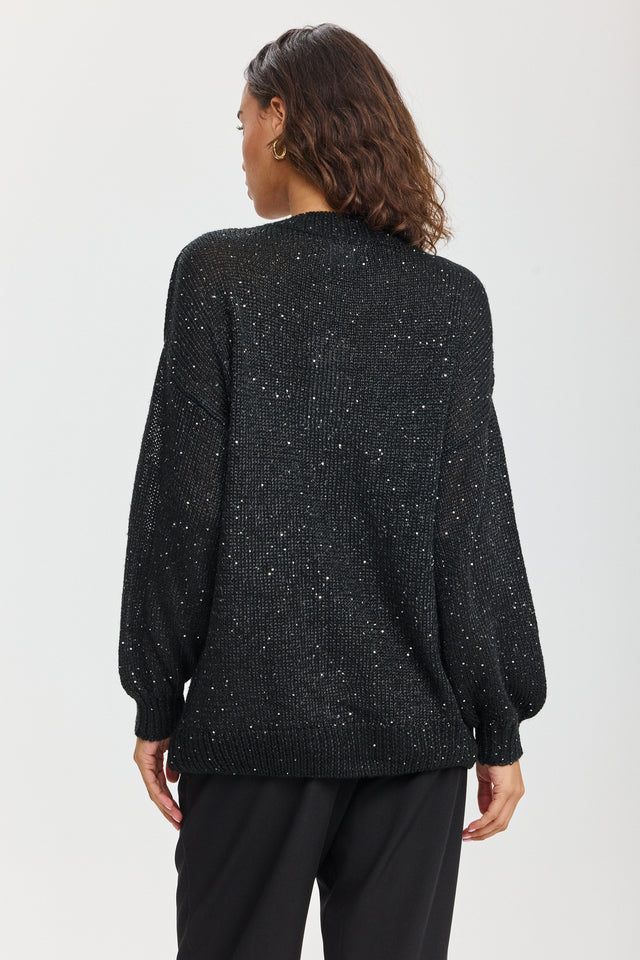 סוודר מרשמלו פייטים שחור