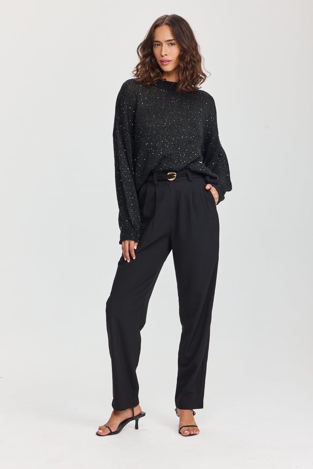 סוודר מרשמלו פייטים שחור