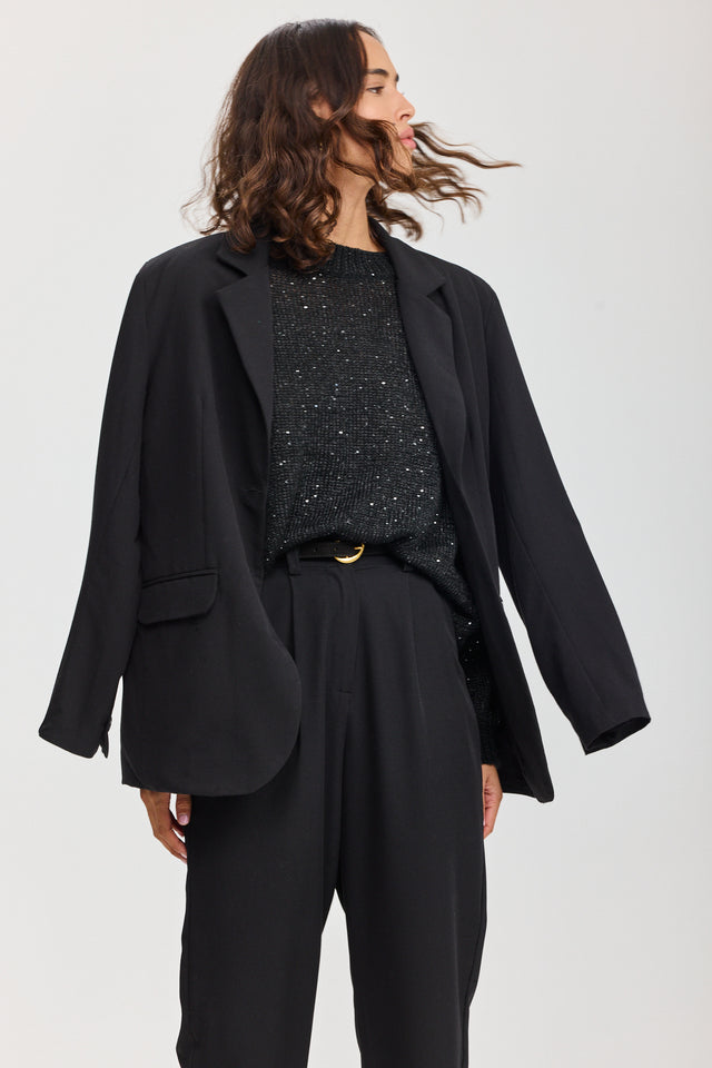 סוודר מרשמלו פייטים שחור