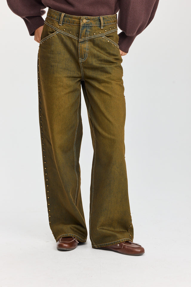 מכנסי ג'ינס ברנדי ניטים ברונזה