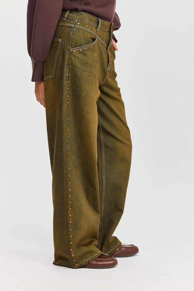 מכנסי ג'ינס ברנדי ניטים ברונזה