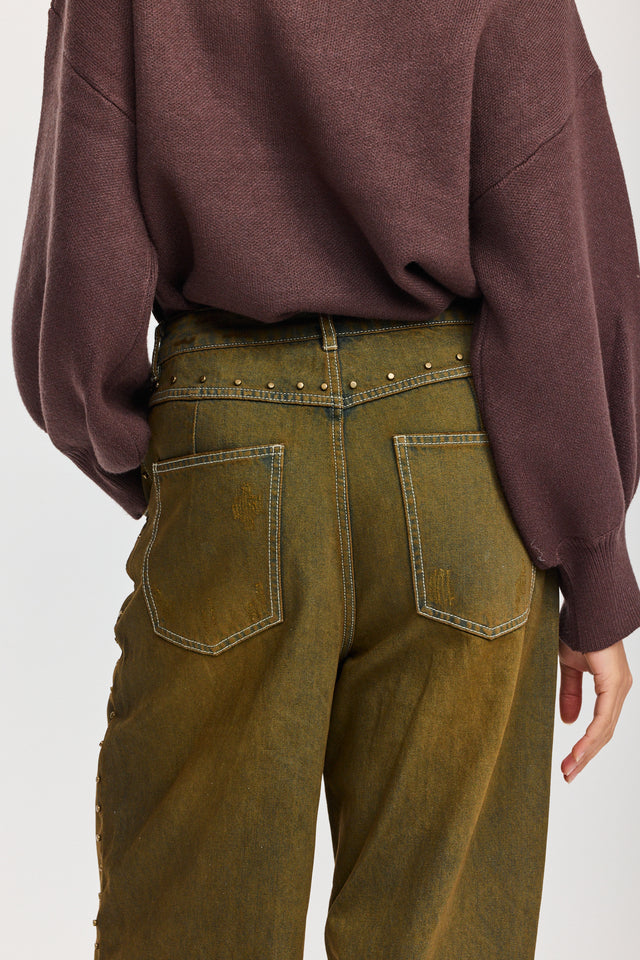 מכנסי ג'ינס ברנדי ניטים ברונזה