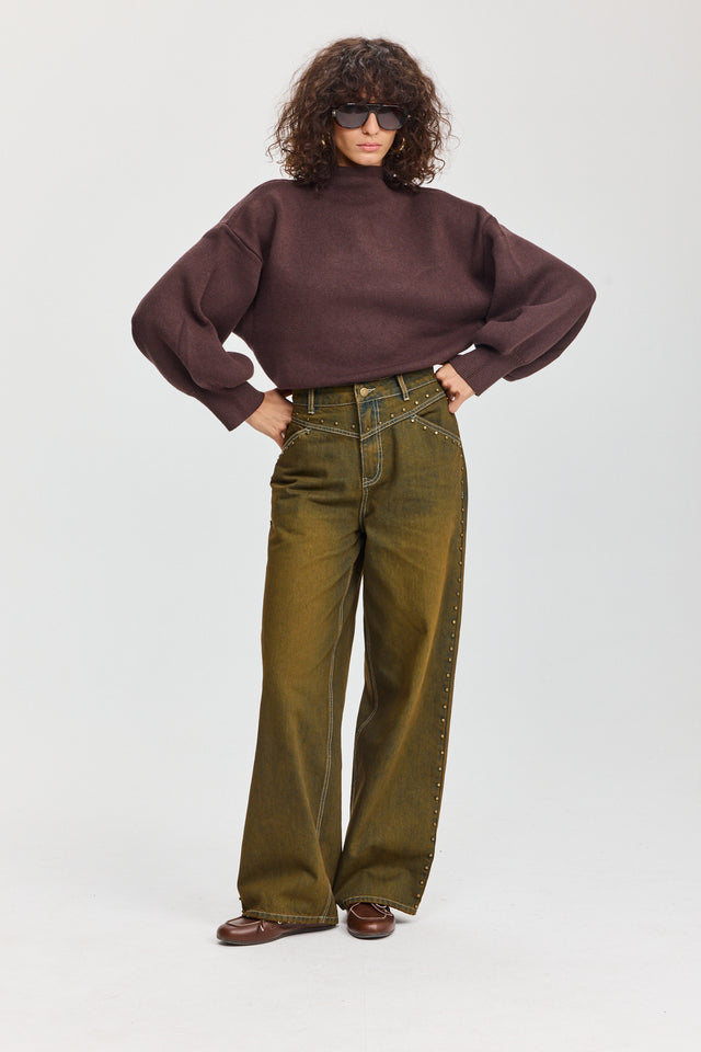 מכנסי ג'ינס ברנדי ניטים ברונזה