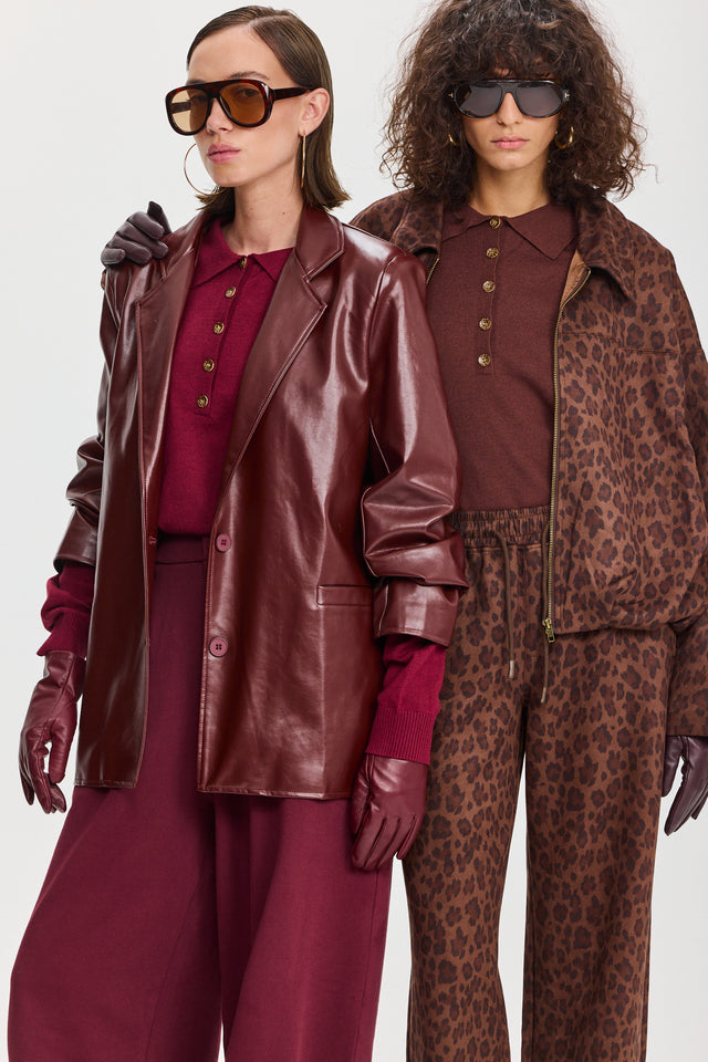 חולצת סריג אפוגאטו פולו ארוכה ברגנדי