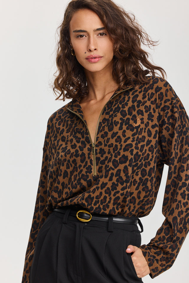 חולצת זיפר שרוול ארוך מנומרת