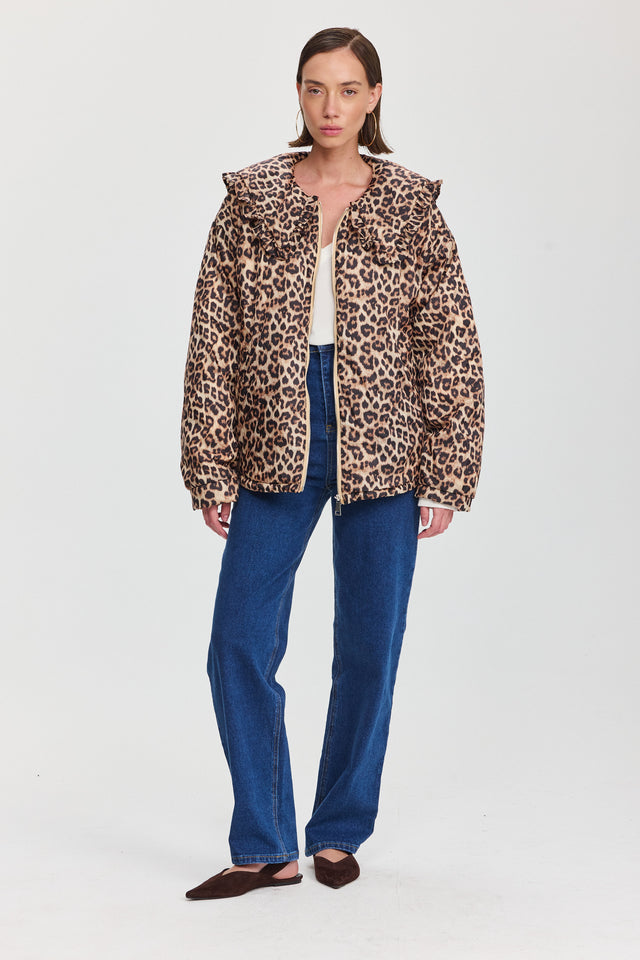 מעיל פלאפי צווארון מלמלה מנומר