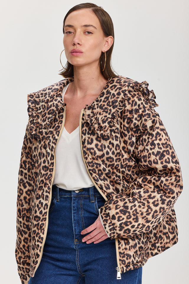 מעיל פלאפי צווארון מלמלה מנומר