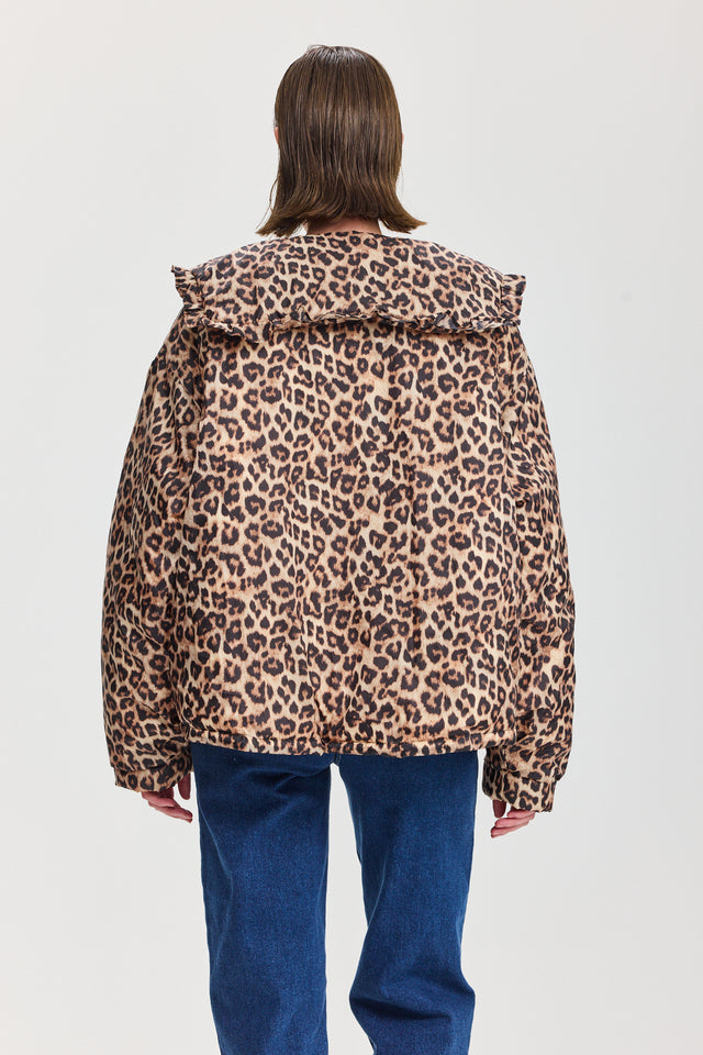 מעיל פלאפי צווארון מלמלה מנומר