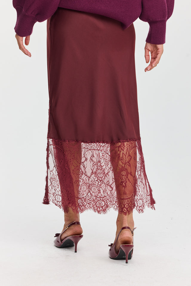 חצאית סאטן גאנאש תחרה בורגנדי