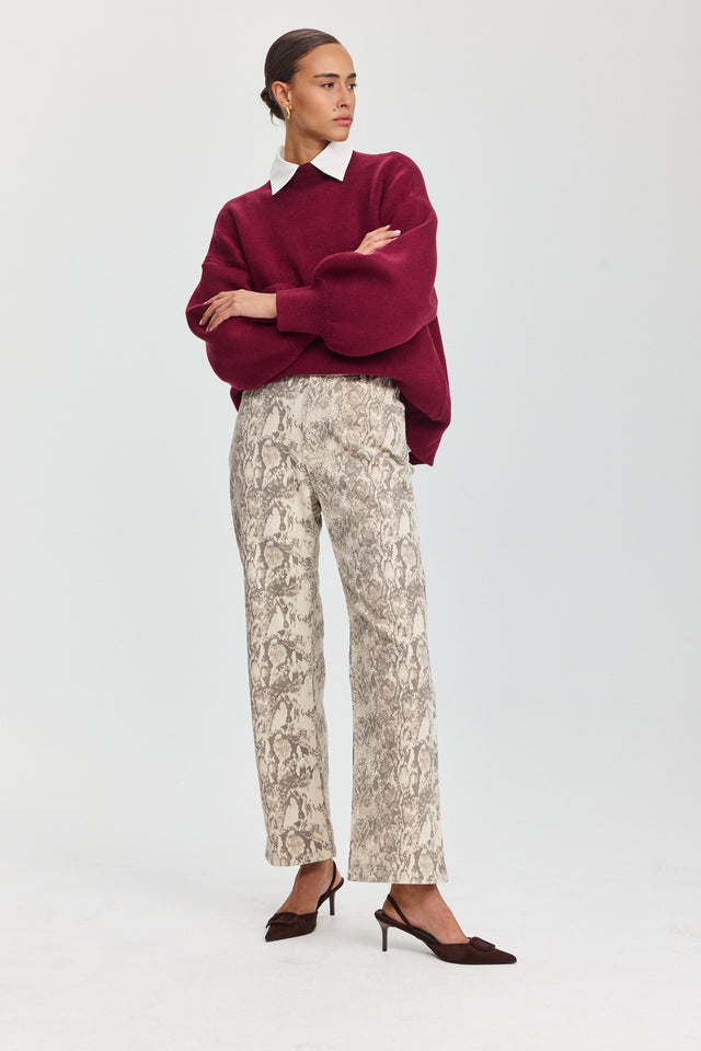 מכנסי ג'ינס נחש אפור שמנת