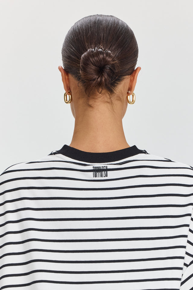 סווטשירט פודינג שרוולים תפוחים פסים שחור לבן