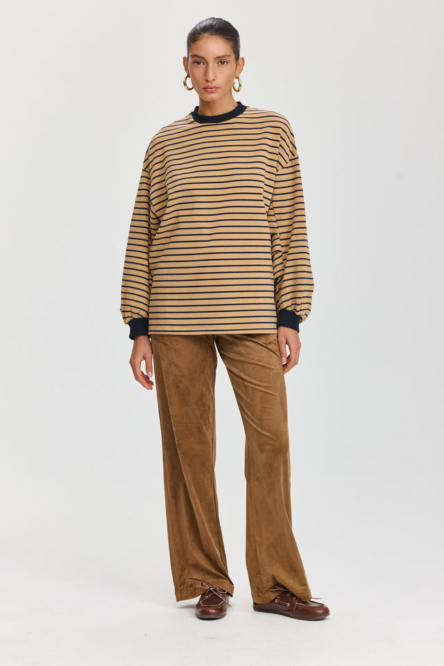 סווטשירט פודינג שרוולים תפוחים פסים מוקה שחור