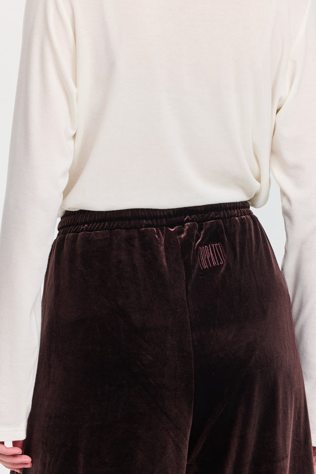 מכנסי ספיריט מתרחבים קטיפה דיטייל מחוייט חום שוקולד