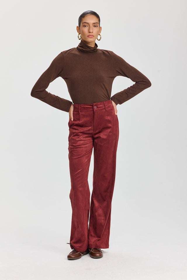 מכנסיים מחויטים קפה זמש בורגנדי