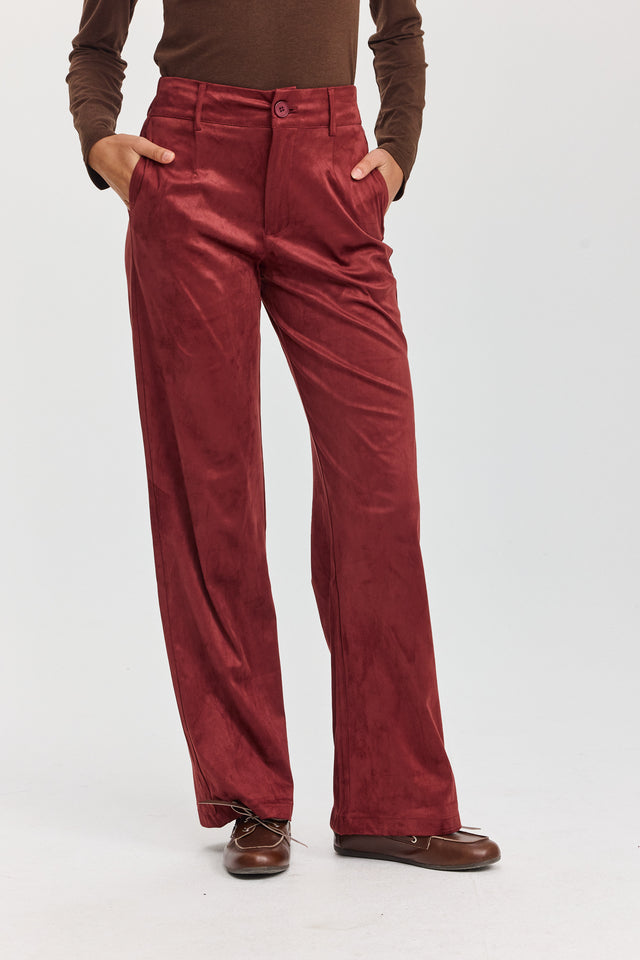 מכנסיים מחויטים קפה זמש בורגנדי